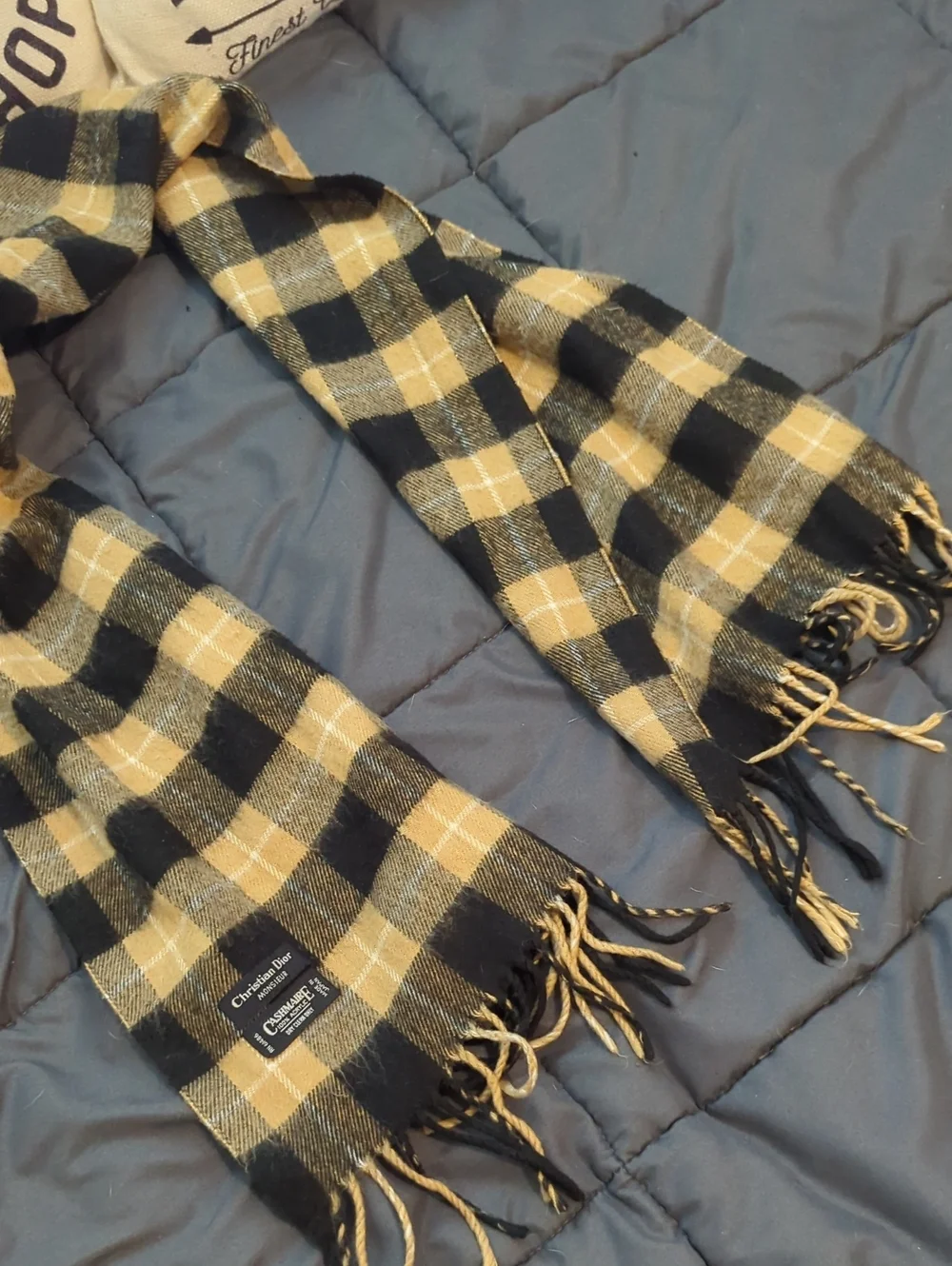 Authentic Christian Dior Plaid Unisex Cashmere Scarf Made In Japan‎